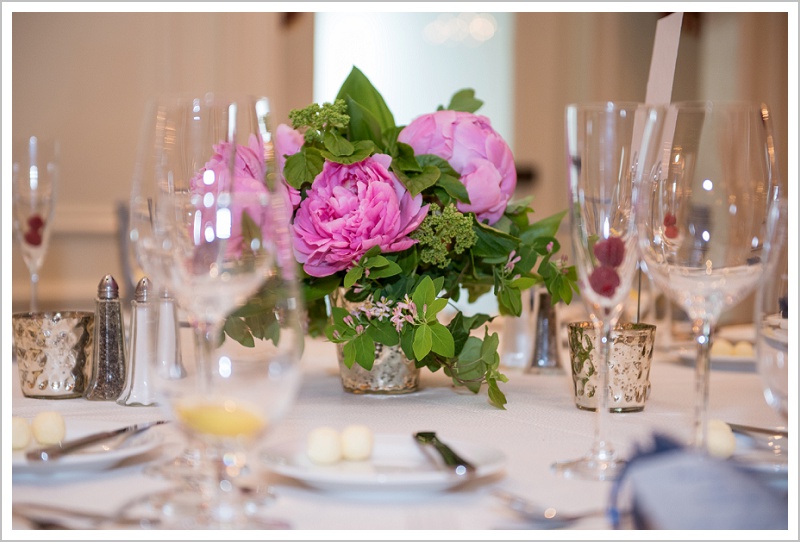 Centerpieces at the reception | Wentworth by the Sea wedding New Hampshire LAD Photography