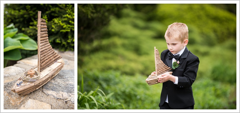 Ring bearer and wooden boat | Wentworth by the Sea wedding New Hampshire LAD Photography