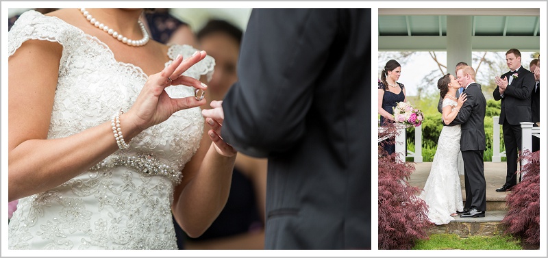 Bride slide ring on groom's hand | Wentworth by the Sea wedding New Hampshire LAD Photography