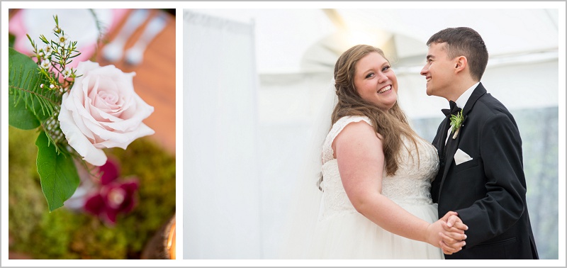 Bride and Groom and rose - Jason and Angela's Hardy Farm Wedding in Fryeburg Maine