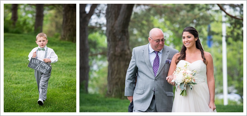 ring bearer and bride walking down the isle - Laura + Steve's York Harbor Inn Wedding | LAD Photography