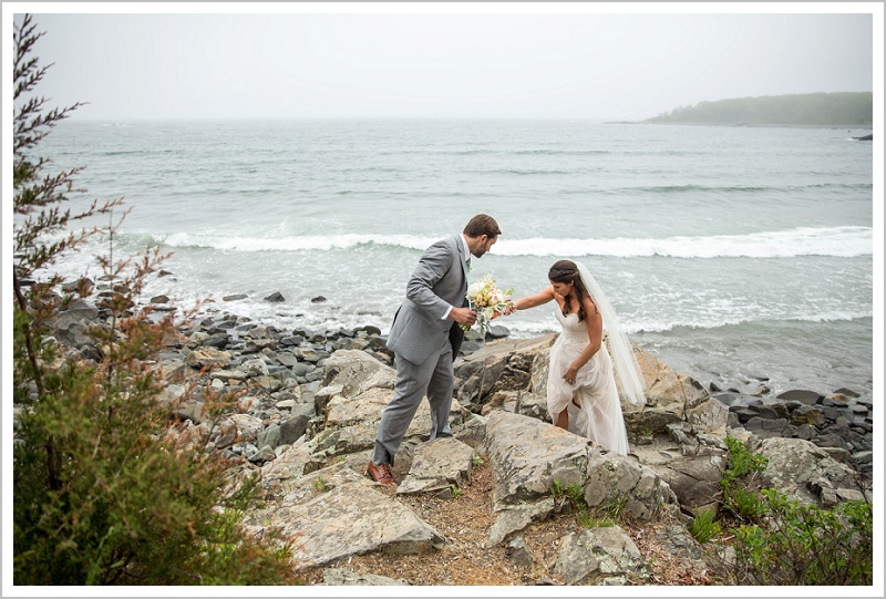 Bride and groom on the rocks - Laura + Steve's York Harbor Inn Wedding | LAD Photography