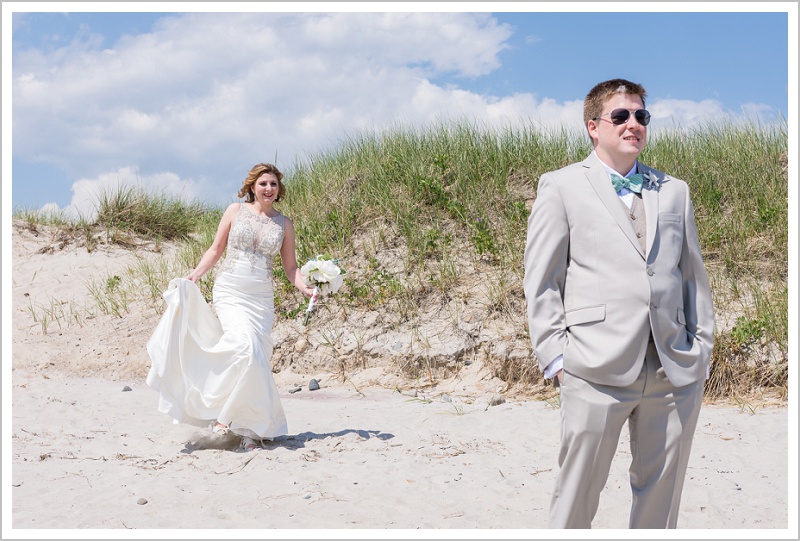 First look on the beach | Joseph and Breanne's Village by the Sea Wedding