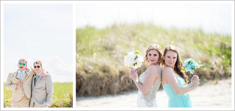 Groom and best man, and Bride and Maid of Honor | Joseph and Breanne's Village by the Sea Wedding