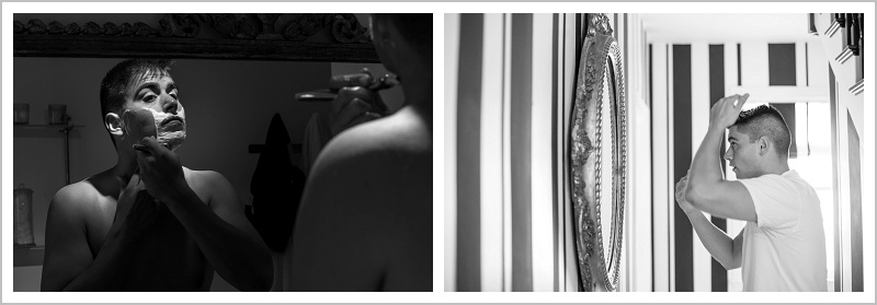 Groom shaving - Adam & Ali's Wedding at The Barn at Walnut Hill | LAD Photography