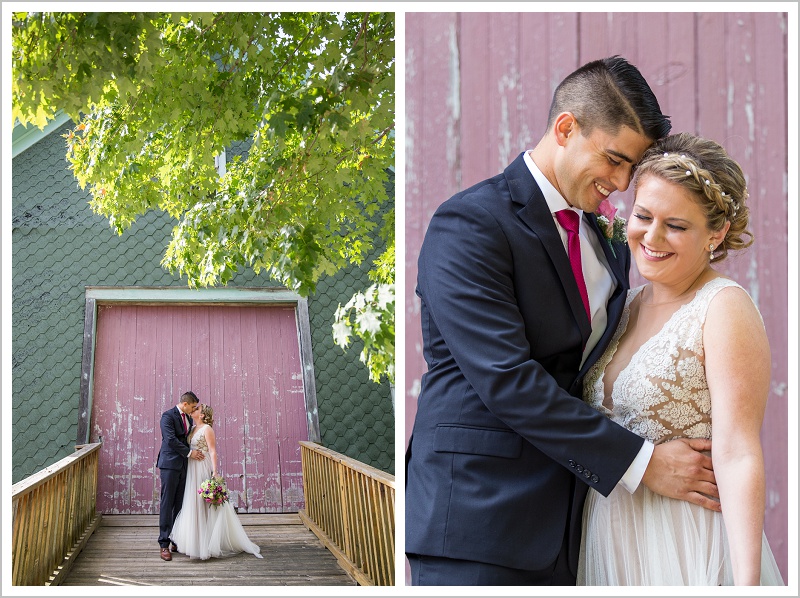 Bride and groom in front of barn - Adam & Ali's Wedding at The Barn at Walnut Hill | LAD Photography