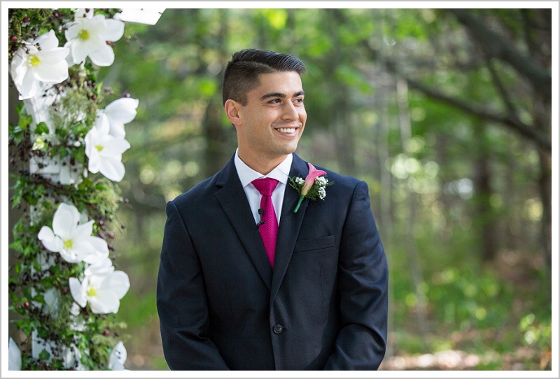 Adam, watches her come down the aisle - Adam & Ali's Wedding at The Barn at Walnut Hill | LAD Photography