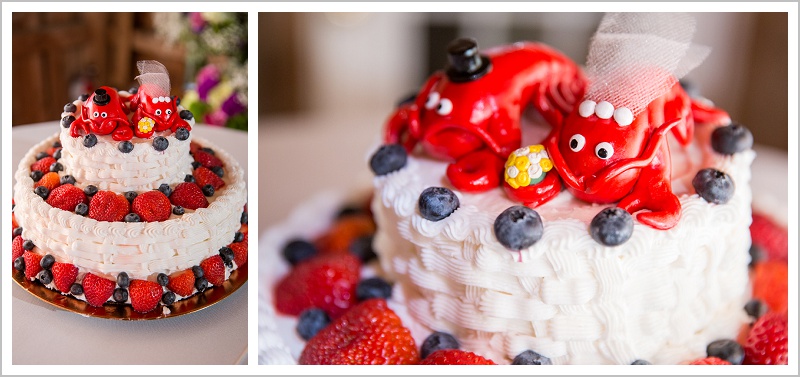 Cake with Lobsters and fruit - Adam & Ali's Wedding at The Barn at Walnut Hill | LAD Photography