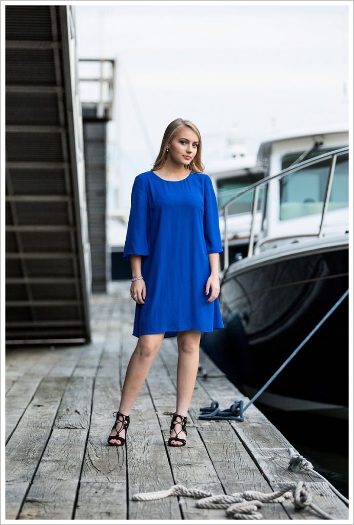 Sierra, Snow Pond Arts Academy, Class of 2018 on the docks in blue dress