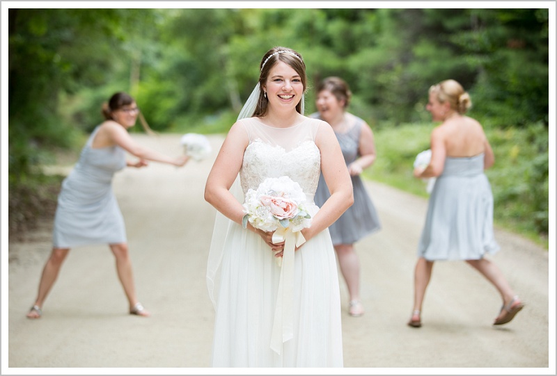 Tyler + Leanne Wedding at Stone Mountain Arts Center - Bride and silly bridesmaids