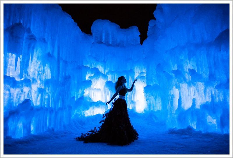 Fashion Concept Photo Shoot with Pine Tree Dress at the Ice Castles