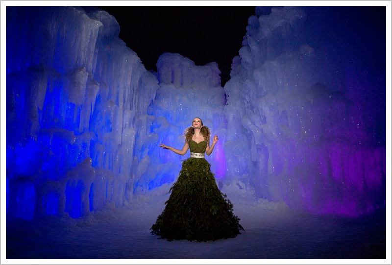 Fashion Concept Photo Shoot with Pine Tree Dress at the Ice Castles