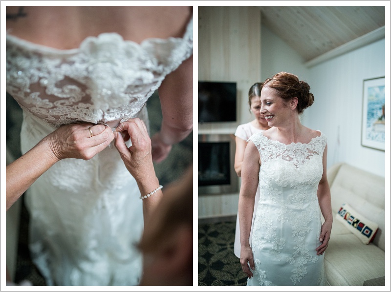 Robert and Morgan's Pemaquid Point Wedding - Putting on the dress - LAD Photography