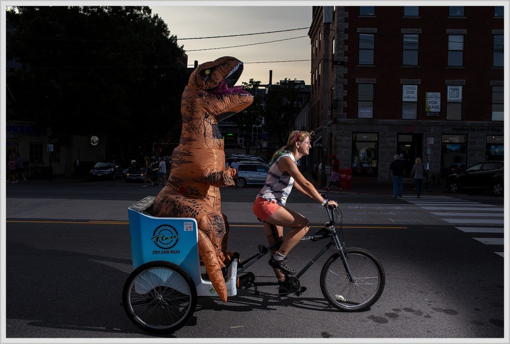 T-Rex in Portland Maine in pedicab