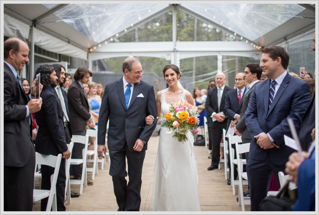 Katie and James' Hidden Pond Wedding | bride and father walking down the isle