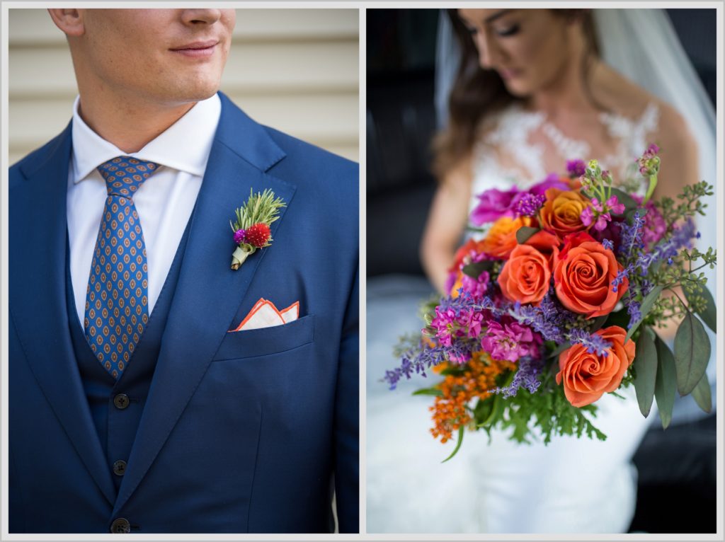 Dan and Amanda's Stone Mountain Arts Center Wedding Featured in Real Maine Weddings | Bride and groom flower details