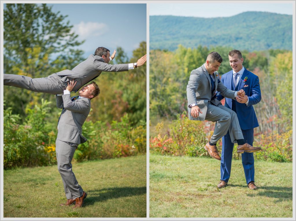 Dan and Amanda's Stone Mountain Arts Center Wedding Featured in Real Maine Weddings | Groom and groomsmen having fun