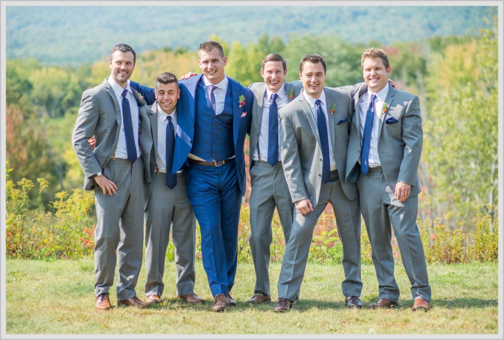 Dan and Amanda's Stone Mountain Arts Center Wedding Featured in Real Maine Weddings | groom and groomsmen outside