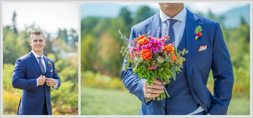 Dan and Amanda's Stone Mountain Arts Center Wedding Featured in Real Maine Weddings | groom holding bride's bouquet