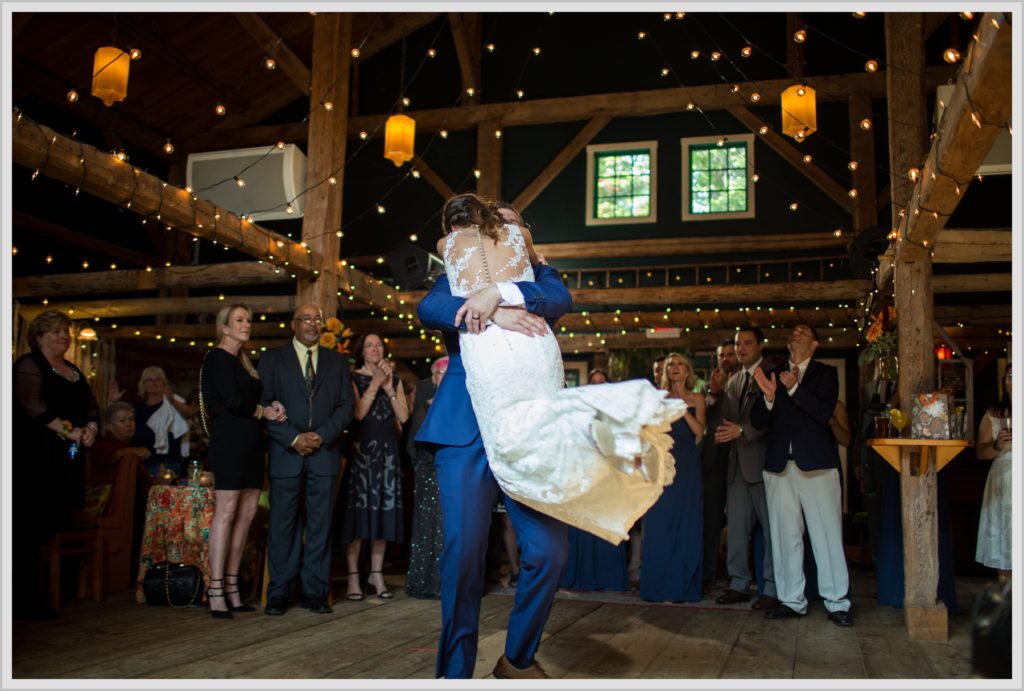 Dan and Amanda's Stone Mountain Arts Center Wedding Featured in Real Maine Weddings | first dance groom picking up bride