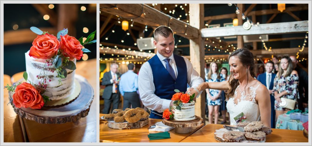 Dan and Amanda's Stone Mountain Arts Center Wedding Featured in Real Maine Weddings | Groom and donuts