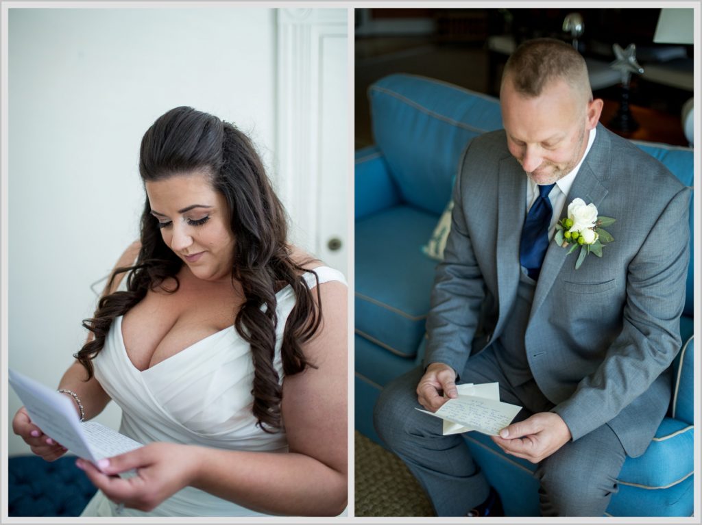 Sean and Nicole Married at York Harbor Inn | bride and groom reading notes from each other