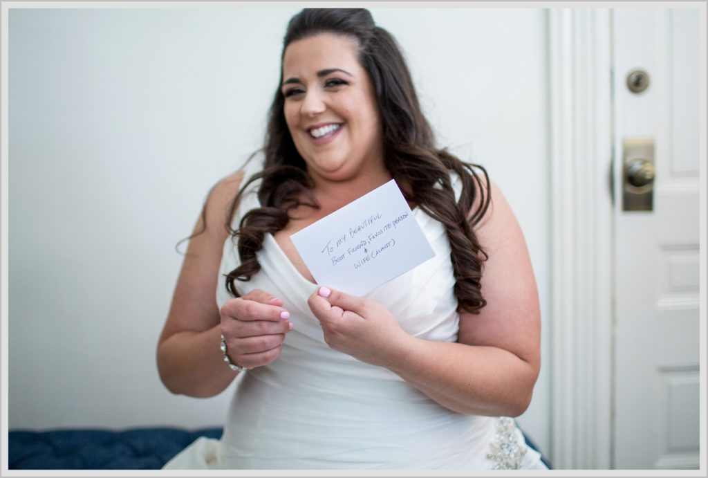 Sean and Nicole Married at York Harbor Inn | bride and note from groom