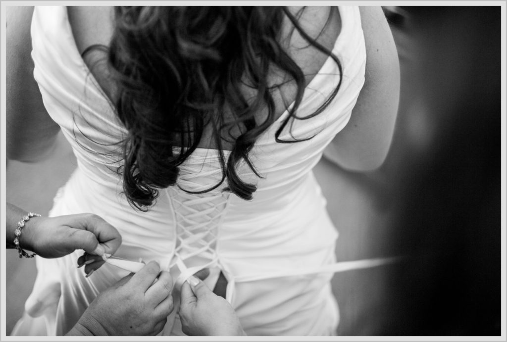 Sean and Nicole Married at York Harbor Inn | lacing up the dress