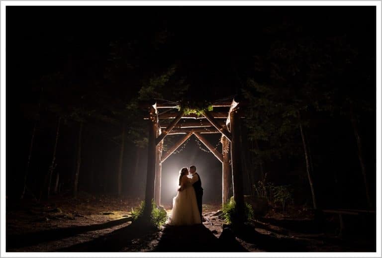 Jason and Angela under Woodland chapel on Hardy Farm in Fryeburg