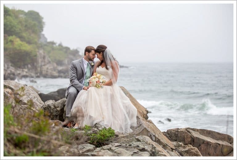 Bride and groom on the rocks - Laura + Steve's York Harbor Inn Wedding | LAD Photography