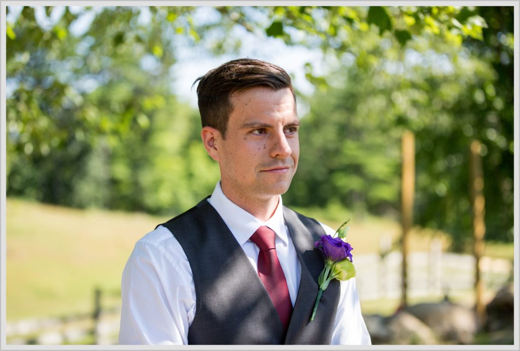 Ryan and Becca's New Hampshire Farm Wedding | groom during ceremony