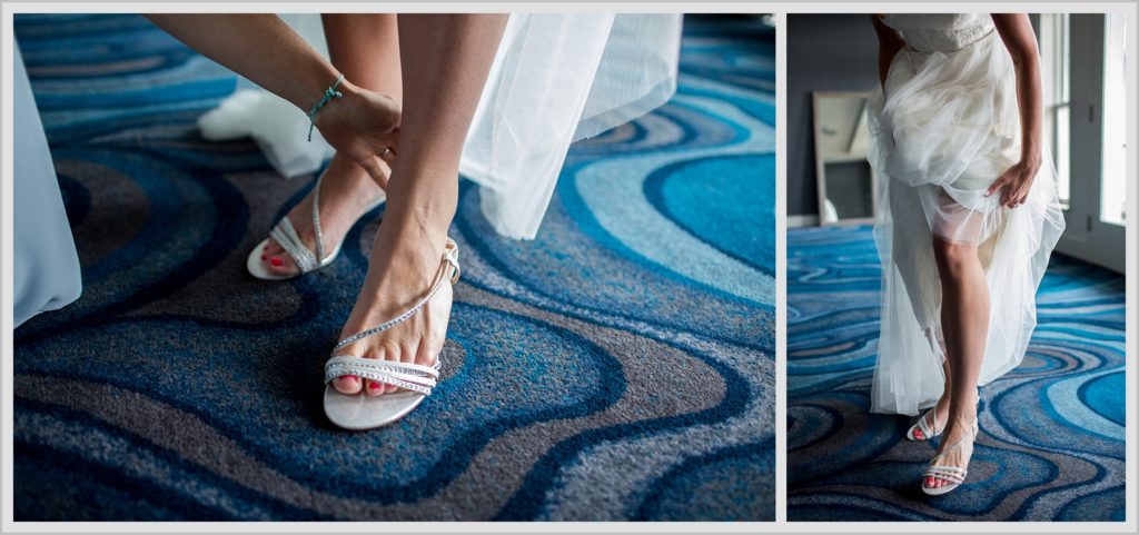 Brian + Tracy's Cliff House Wedding | Bride putting shoes on