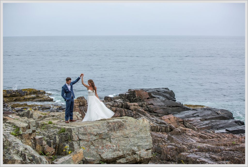 Brian + Tracy's Cliff House Wedding | Bride and groom on rocks