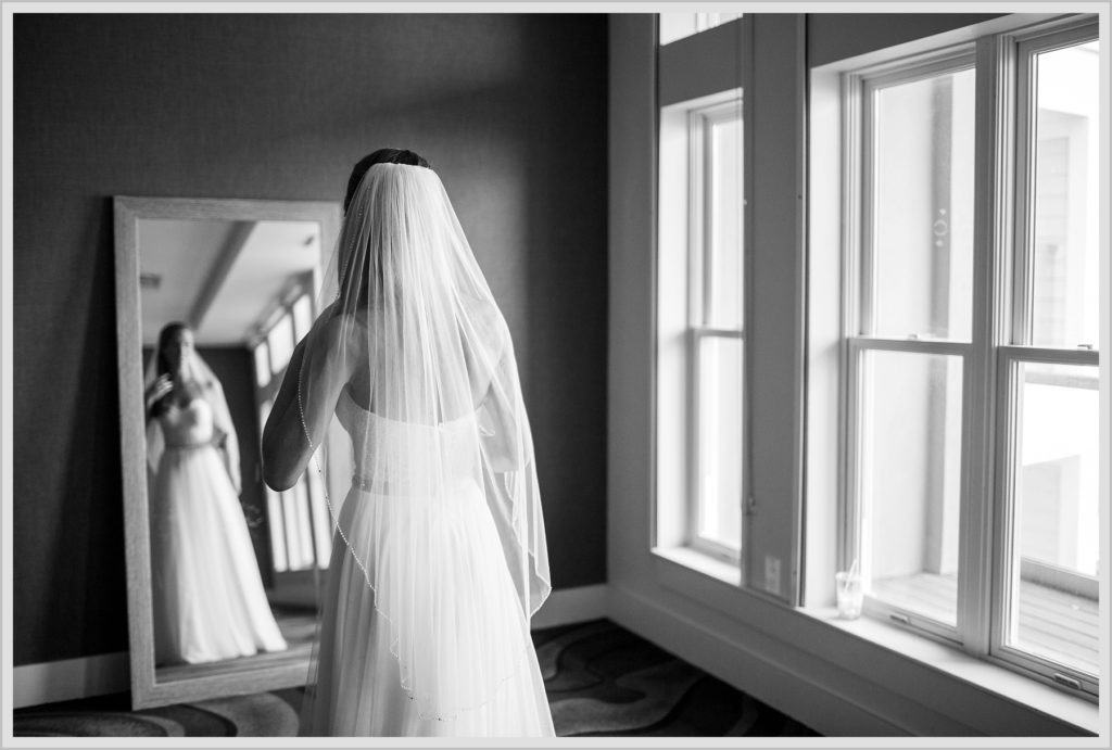 Brian + Tracy's Cliff House Wedding | Bride and vail