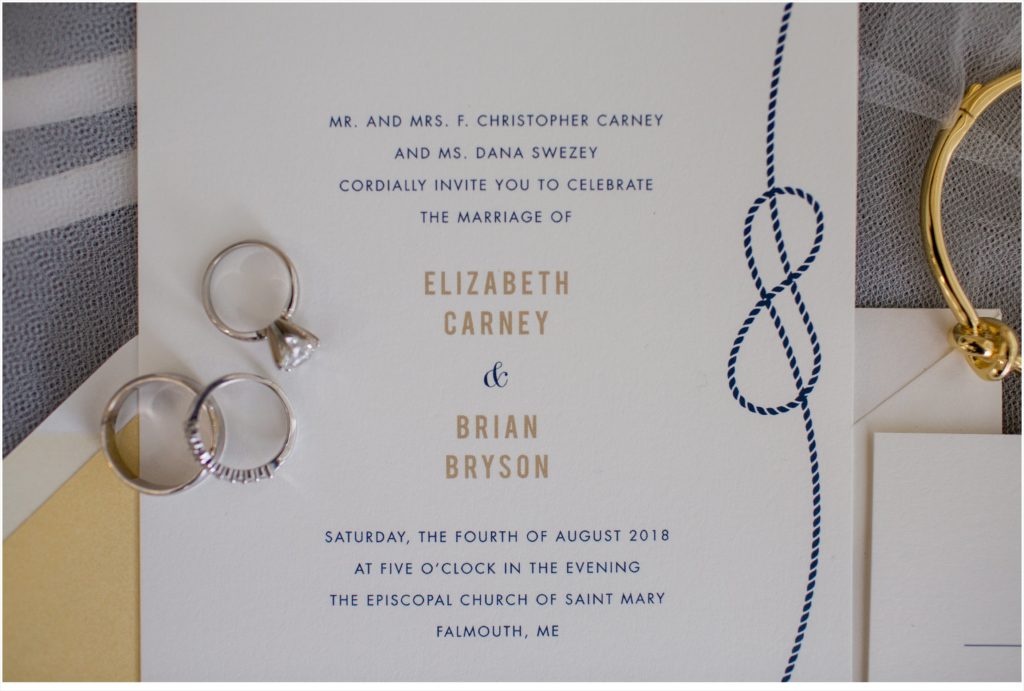 Brian + Liz’s Maine Wedding | RIngs on invitations