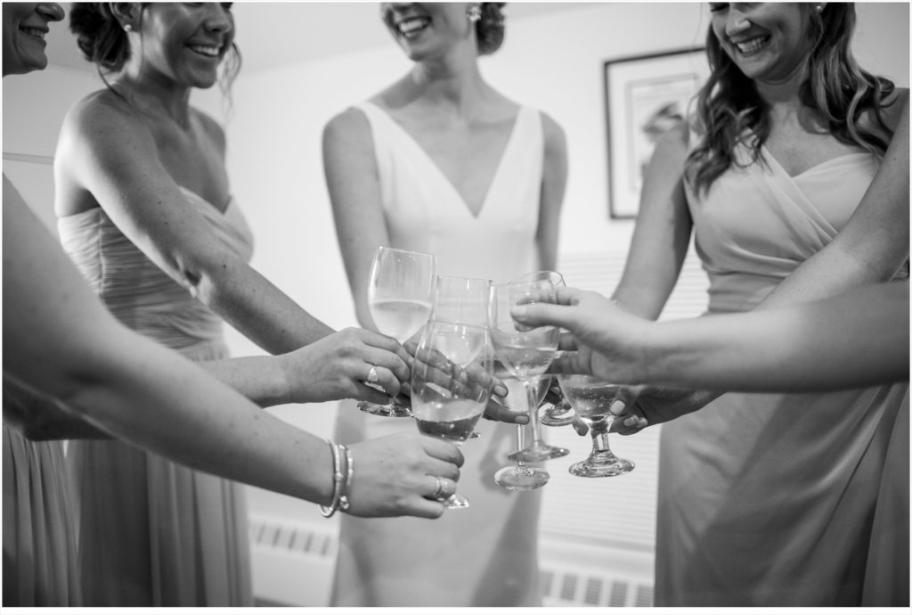 Brian + Liz’s Maine Wedding | Bride and Bridesmaids toast