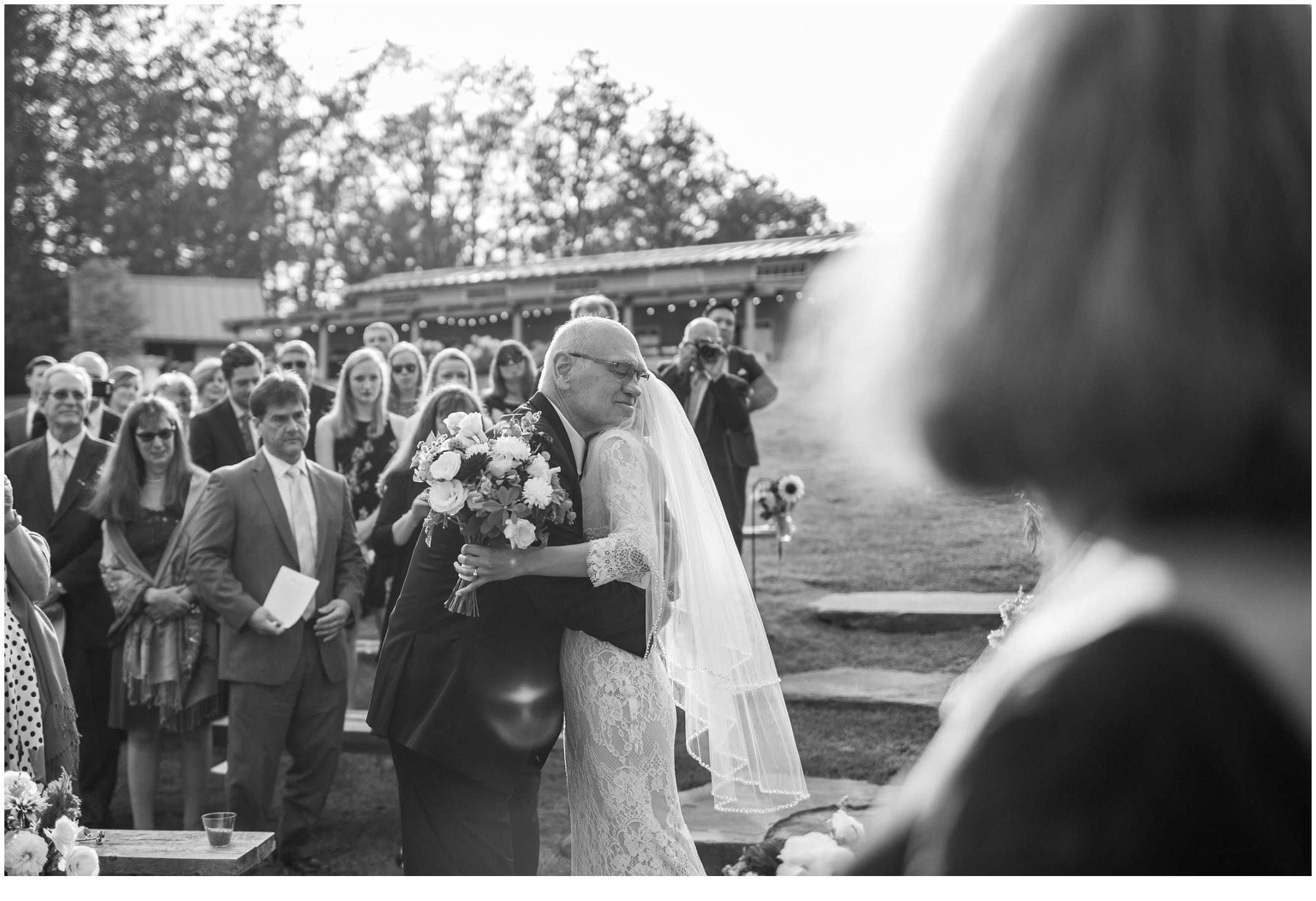 Brian and Ann's Marianmade Farm Wedding - father hugging bride before giving her away