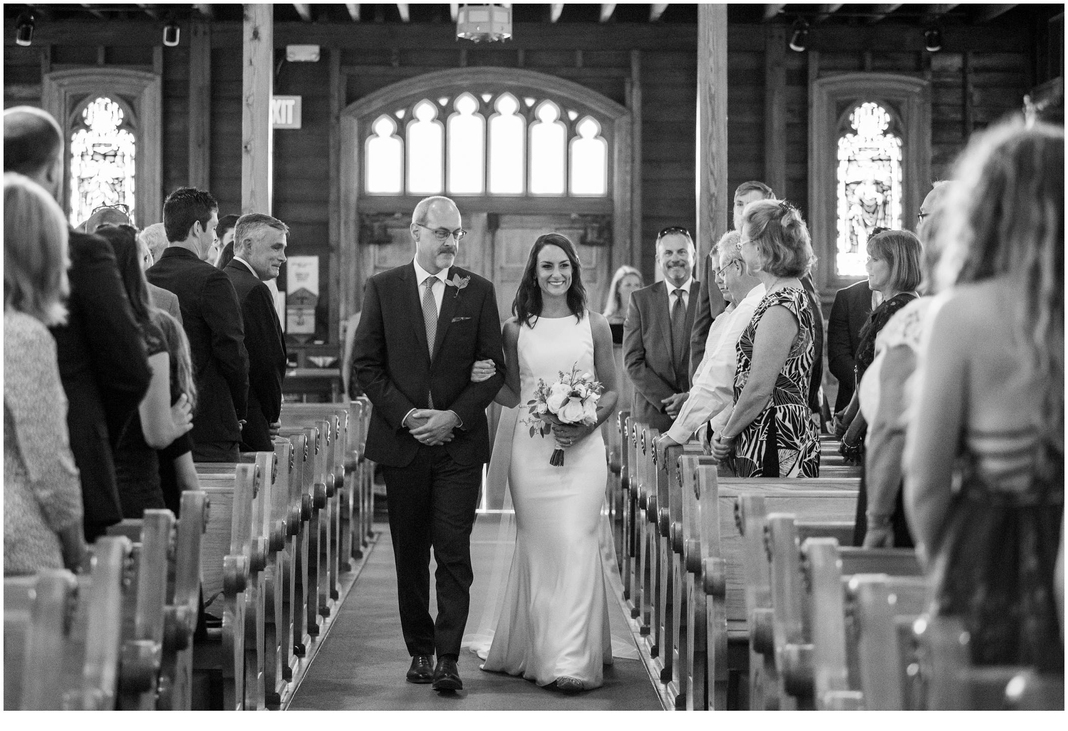 Marc and Kristinas Boothbay Harbor, Spruce Point Inn Wedding | father walking bride down the aisle