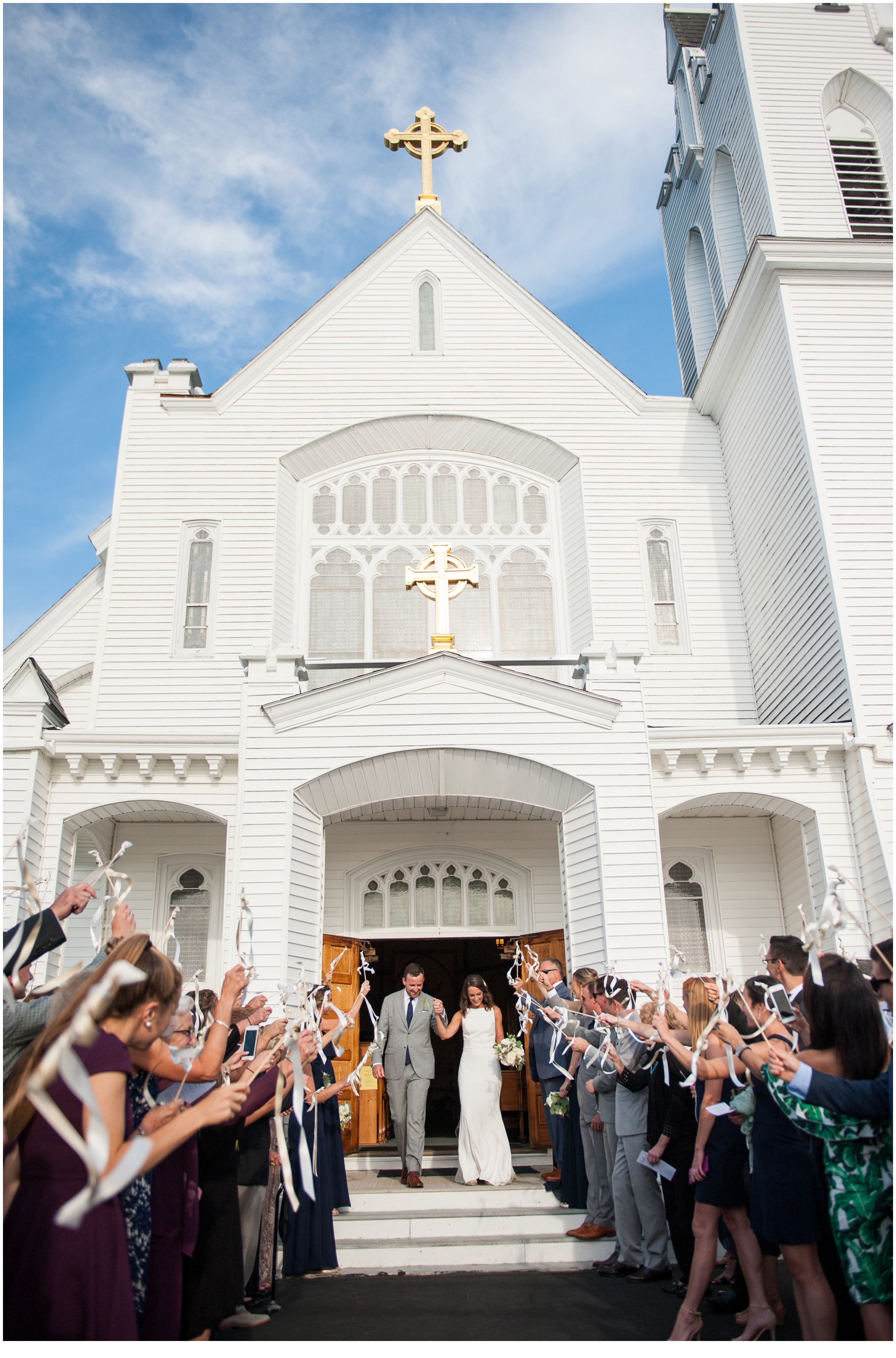 Marc and Kristinas Boothbay Harbor, Spruce Point Inn Wedding | leaving church