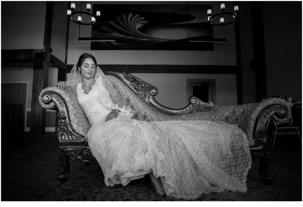 Ashley and Rob Samoset Wedding | Bride on Lounge