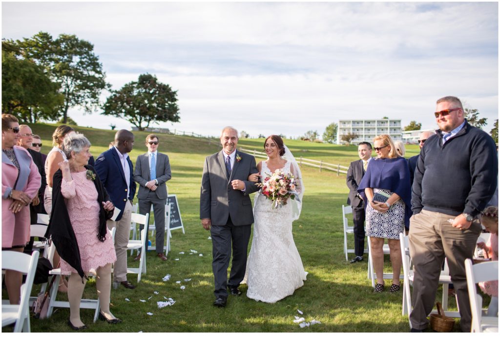 Ashley and Rob Samoset Wedding | Bride walking down aisle with father