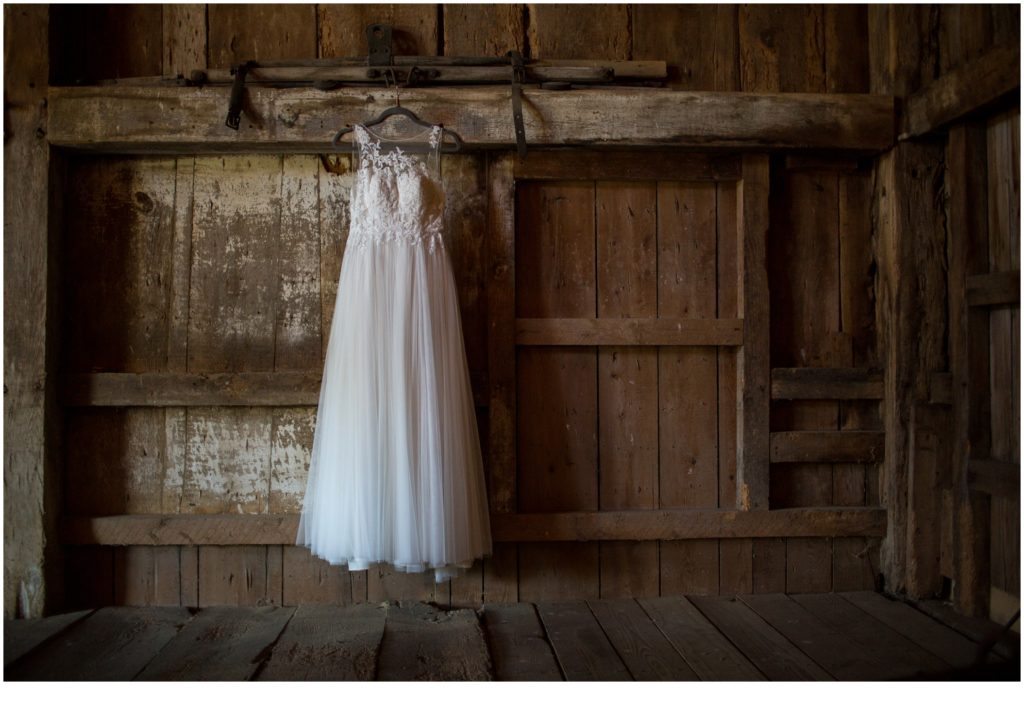 Bradstreet Farm Wedding | Wedding Dressing hanging