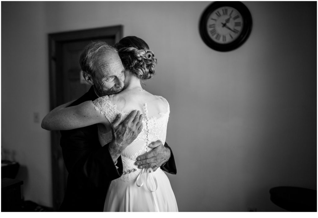 Wedding at Terrydiddle Farm - Bride Hugging Father