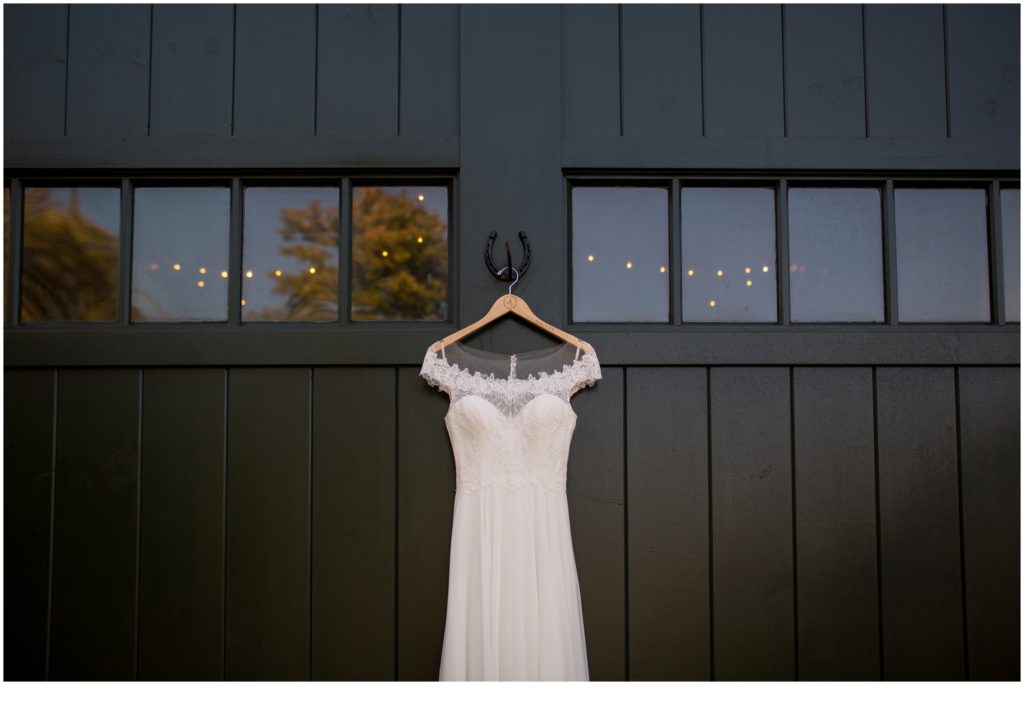 Wedding at Terrydiddle Farm - Dress hanging up