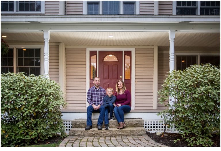 Maine Backyard Family Portraits | Family on front porch steps