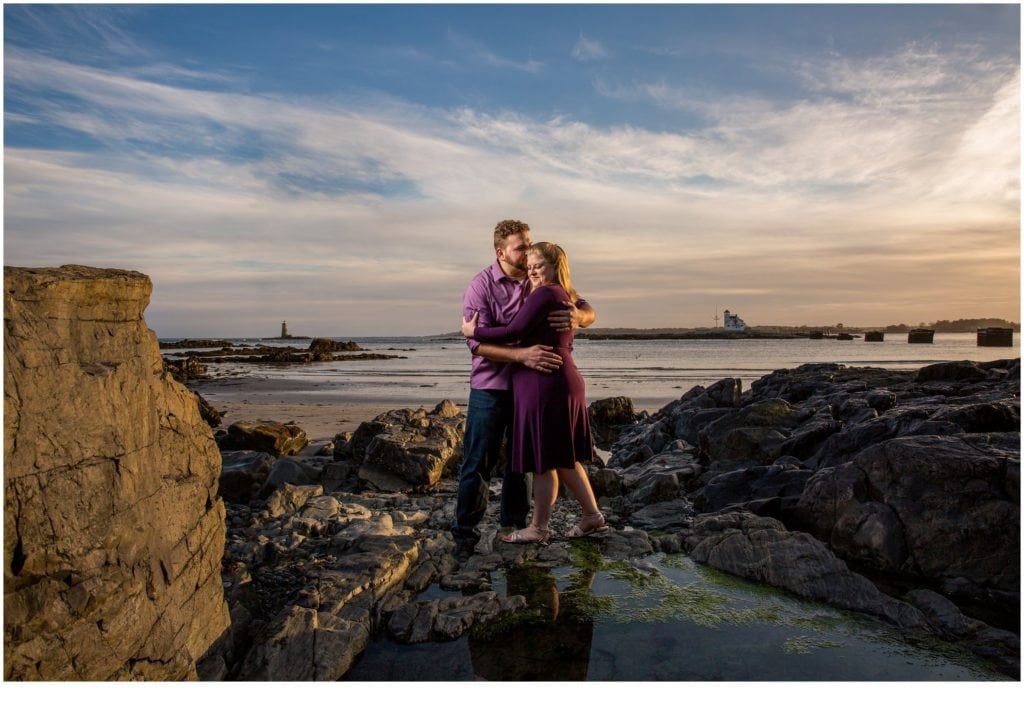 Kittery Point Engagement: Drew and Sarah on the rocks by the water